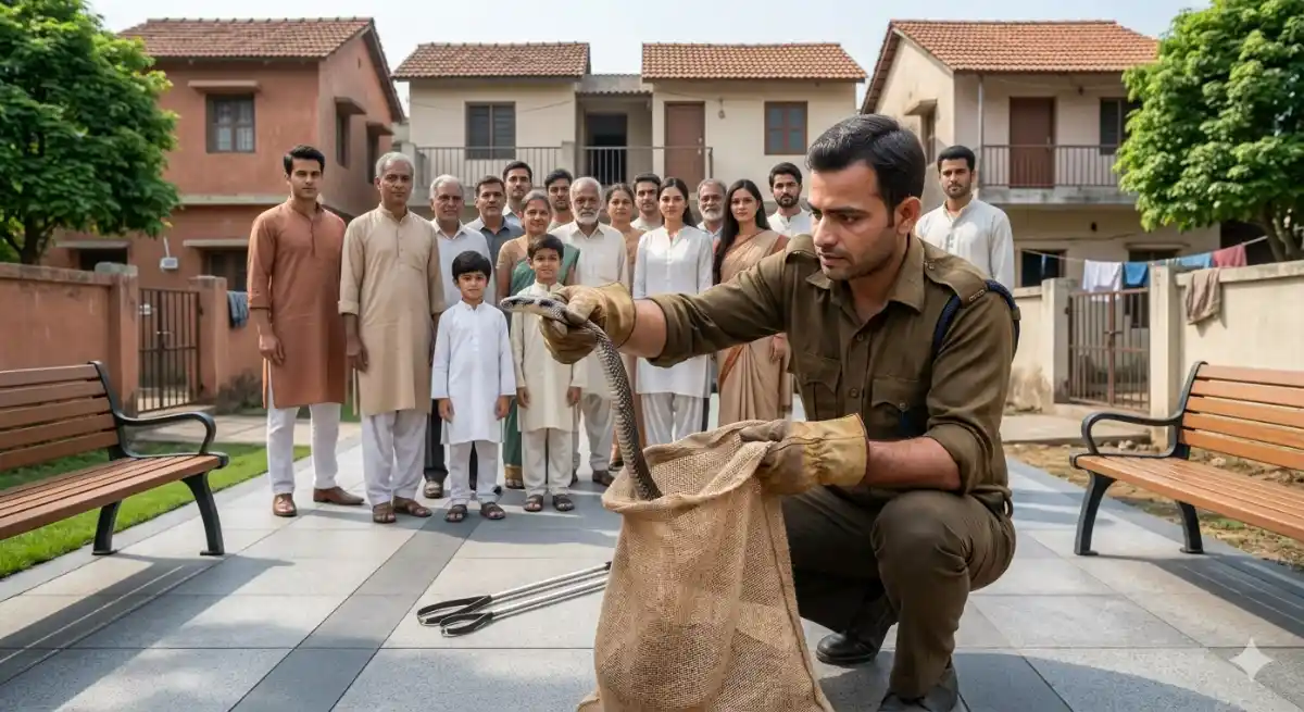कोबरा समझकर मची हलचल, निकला ब्लैक हेडेड रॉयल स्नेक, 20 मिनट में हुआ रेस्क्यू