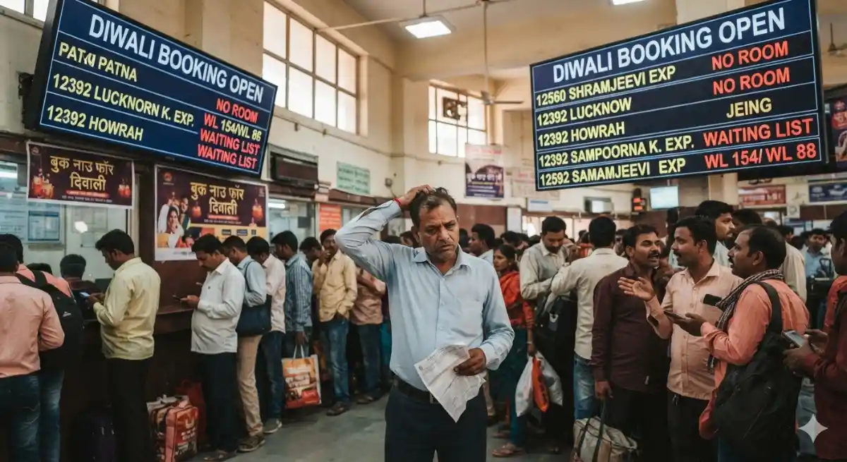 अभी तो दिवाली दूर है, लेकिन....दिवाली से 2 महीने पहले ही 'सिग्नल रेड': बुकिंग खुलते ही ट्रेनों में नो-रूम, वेटिंग लिस्ट ने बढ़ाई टेंशन!