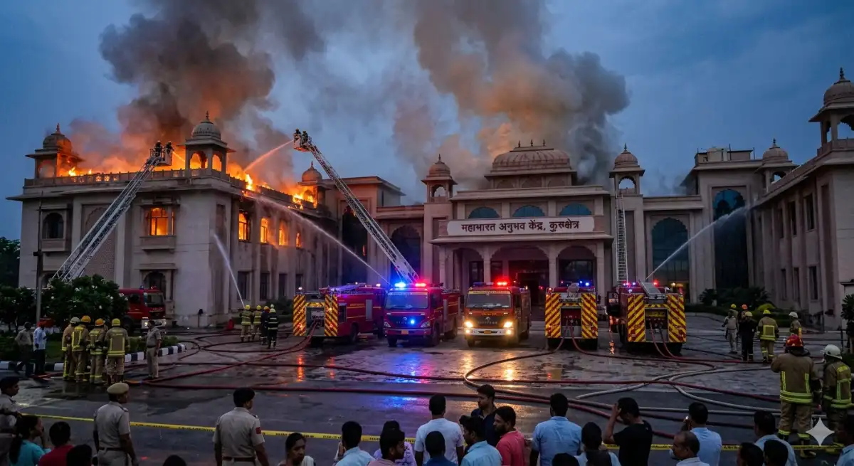 कुरुक्षेत्र में 'महाभारत अनुभव केंद्र' में लगी भीषण आग, बेसमेंट में फटीं 200 बैटरियां, AC स्वाहा, जान बचाकर भागे लोग!