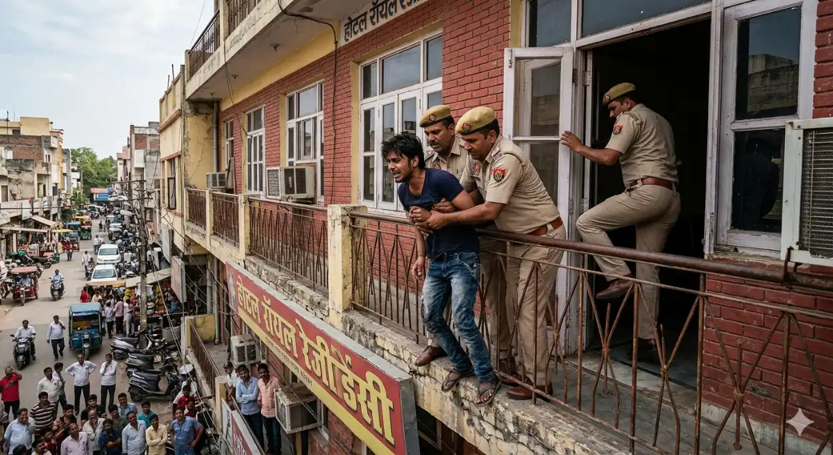 नारनौल में हाई-वोल्टेज ड्रामा, होटल की तीसरी मंजिल से कूदने चला युवक, पुलिस ने बचाया
