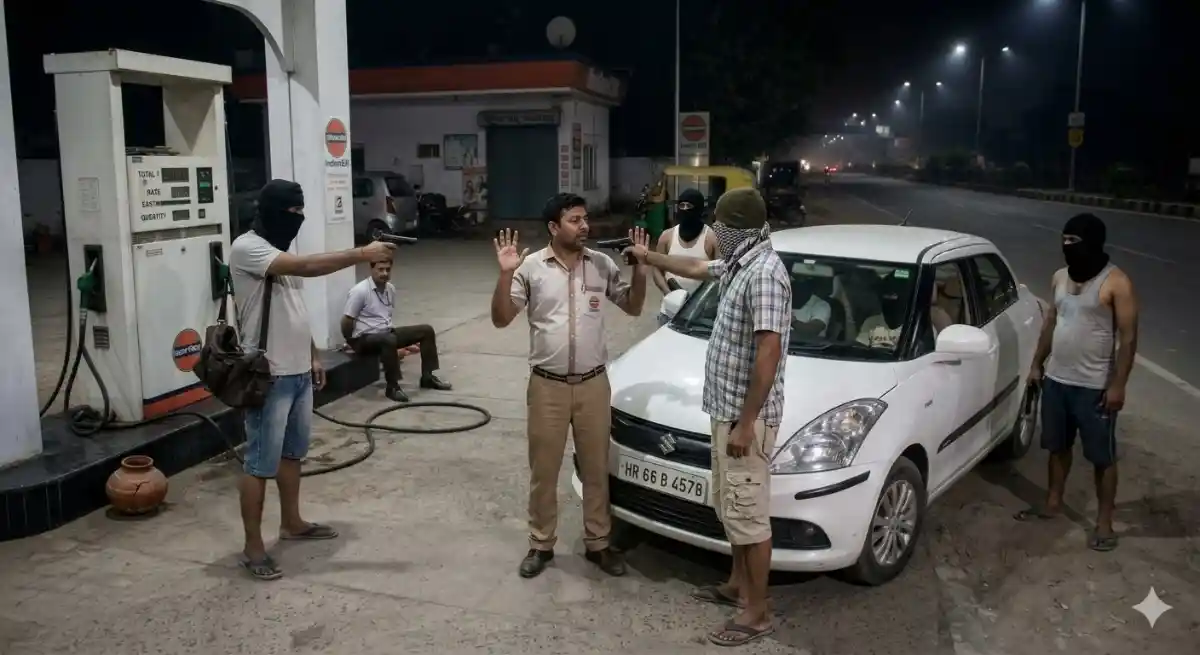 पानीपत में पेट्रोल पंप पर लूट : 7 बदमाशों ने सेल्समैन का सिर फोड़ा, iPhone-15 तोड़ा, 1.25 लाख की लूट के बाद कार की टंकी फुल कर हुए फरार